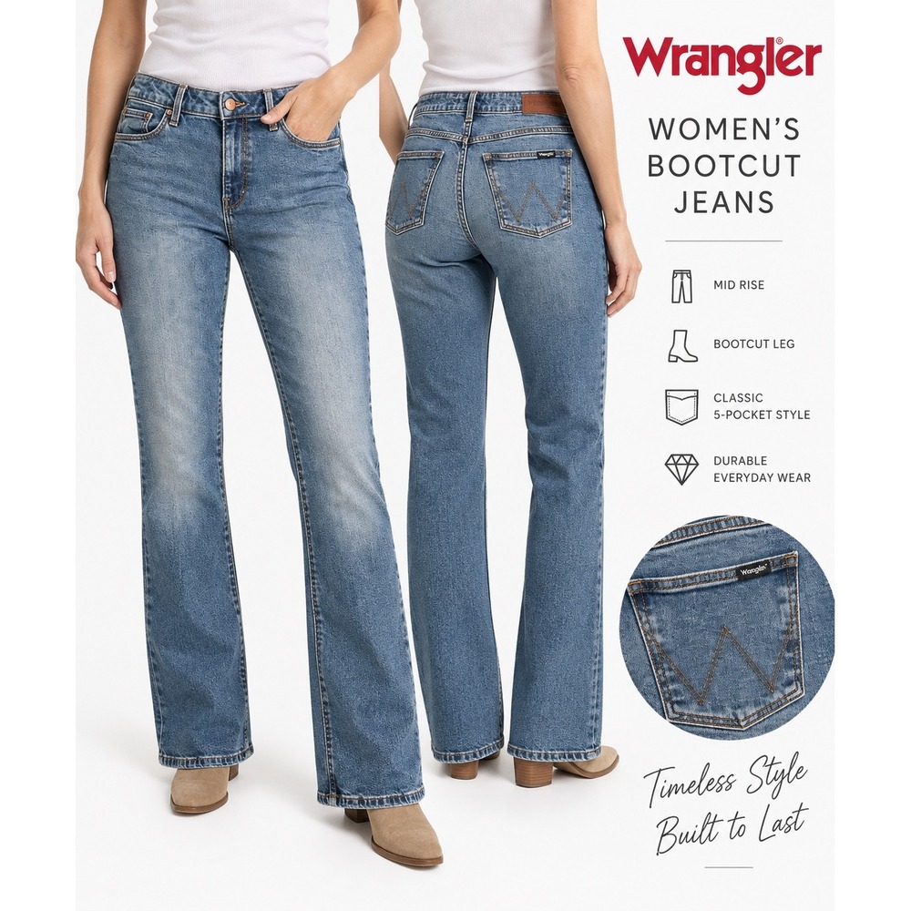 Wrangler Womens High Rise Bootcut Jeans Medium Wash Denim Blue Size 31x27.5